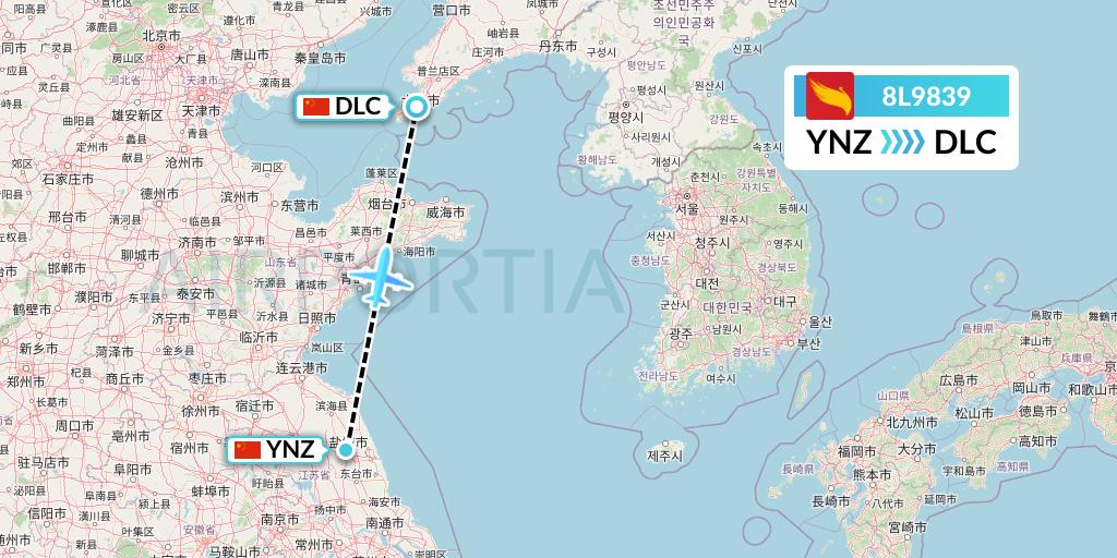 8L9839 Lucky Air Flight Map: Yancheng to Dalian