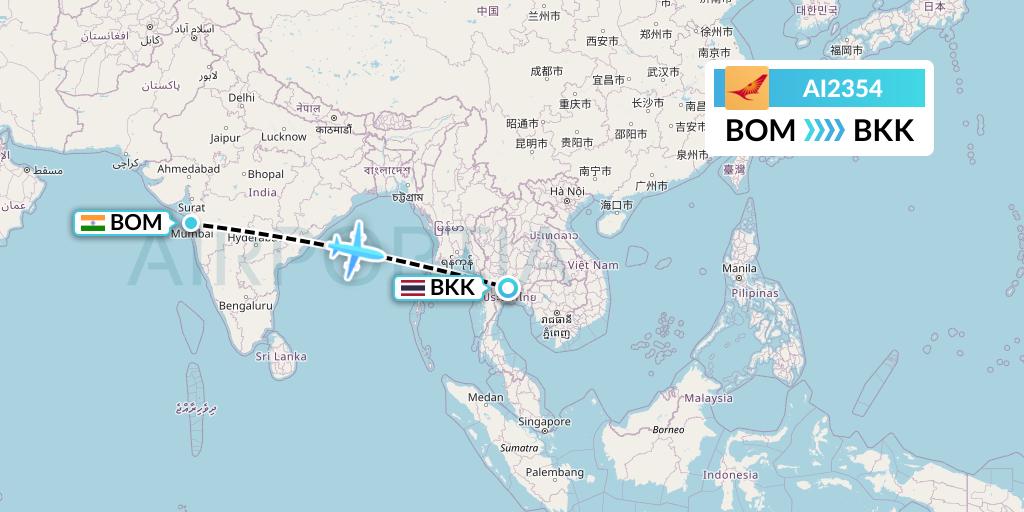 AI2354 Air India Flight Map: Mumbai to Bangkok