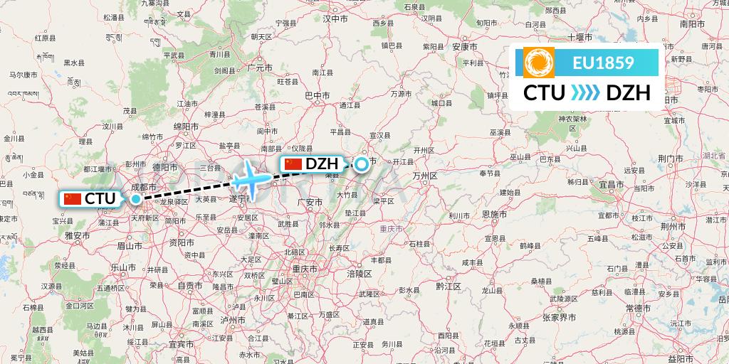 EU1859 Chengdu Airlines Flight Map: Chengdu to Dazhou