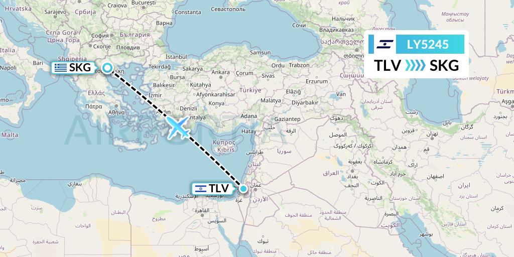 LY5245 El Al Flight Map: Tel Aviv to Thessaloniki