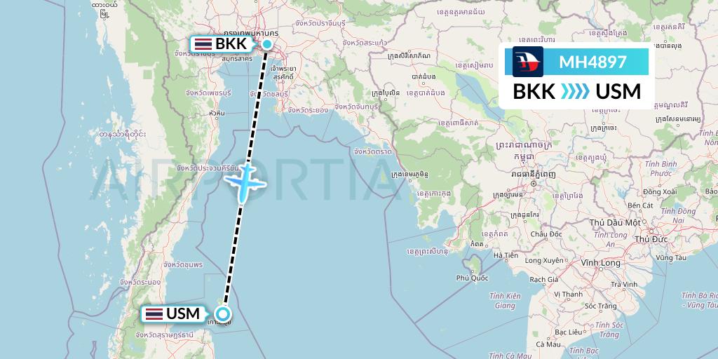 MH4897 Malaysia Airlines Flight Map: Bangkok to Koh Samui