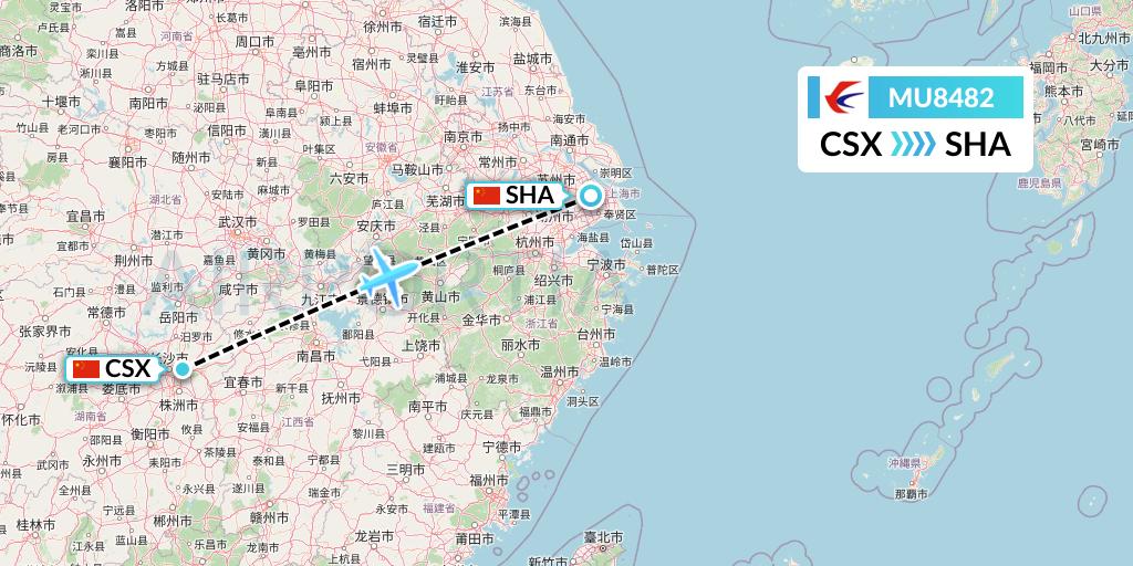 MU8482 China Eastern Airlines Flight Map: Changsha to Shanghai