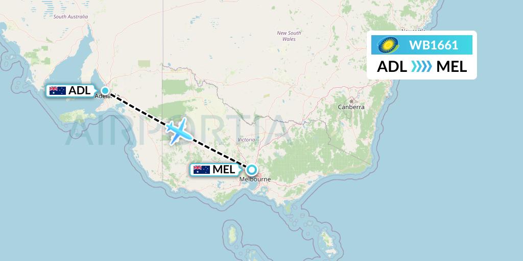 WB1661 RwandAir Flight Map: Adelaide to Melbourne