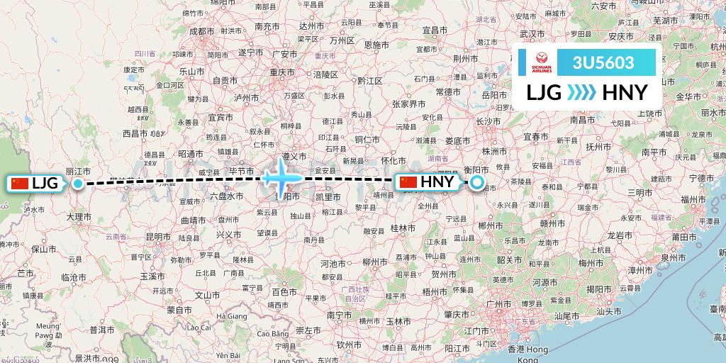 3U5603 Sichuan Airlines Flight Map: Lijiang to Hengyang