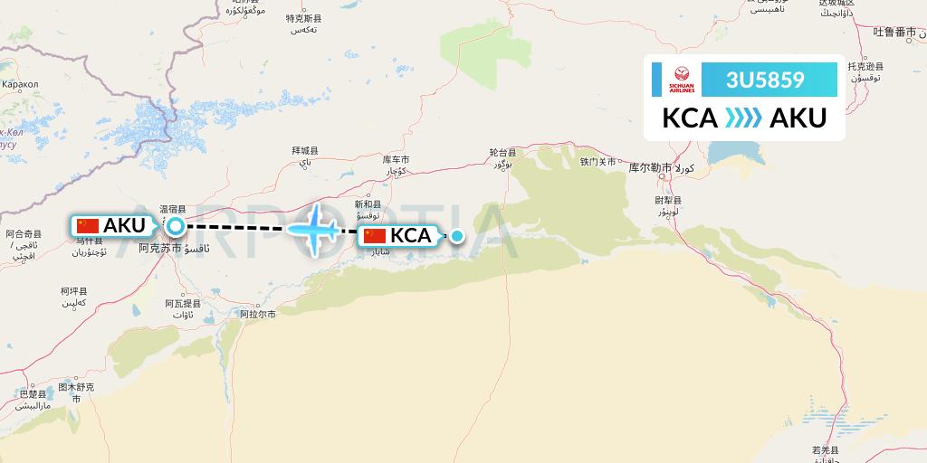 3U5859 Sichuan Airlines Flight Map: Kuqa to Aksu