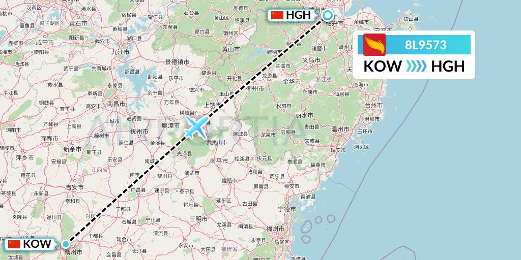 8L9573 Lucky Air Flight Map: Ganzhou to Hangzhou