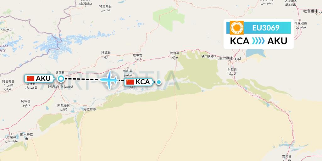 EU3069 Chengdu Airlines Flight Map: Kuqa to Aksu