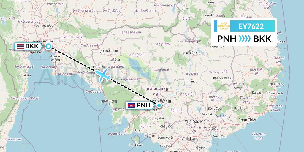 EY7622 Etihad Airways Flight Map: Phnom Penh to Bangkok