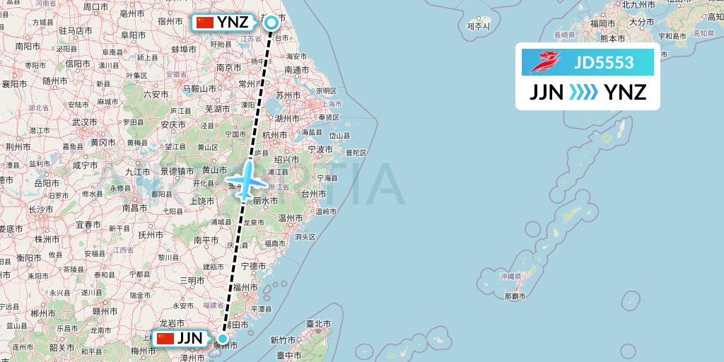 JD5553 Capital Airlines Flight Map: Jinjiang to Yancheng