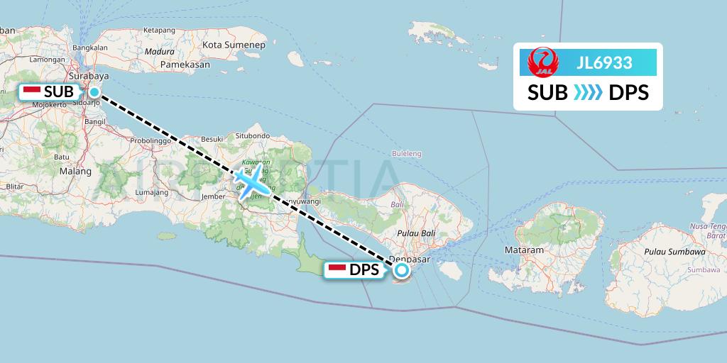 JL6933 Japan Airlines Flight Map: Surabaya to Denpasar