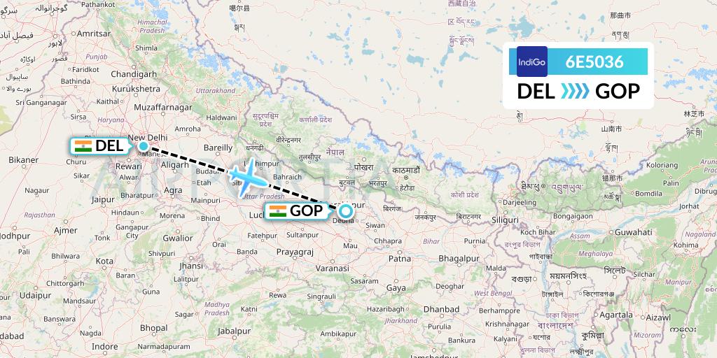 6E5036 IndiGo Airlines Flight Map: Delhi to Gorakhpur