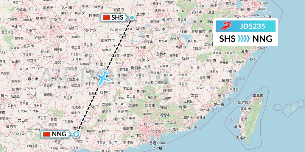 JD5235 Capital Airlines Flight Map: Shashi to Nanning