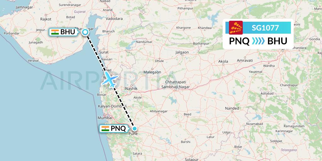 SG1077 SpiceJet Flight Map: Pune to Bhavnagar