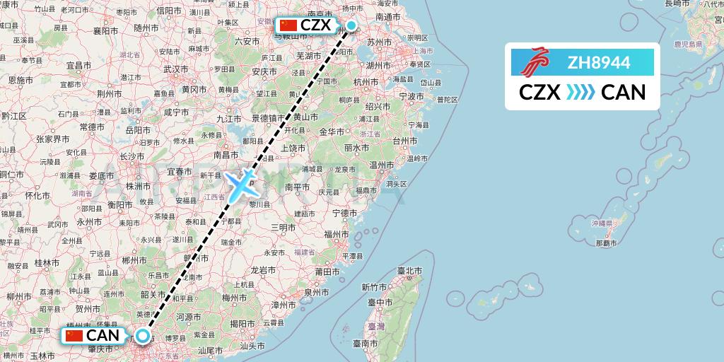 ZH8944 Shenzhen Airlines Flight Map: Changzhou to Guangzhou