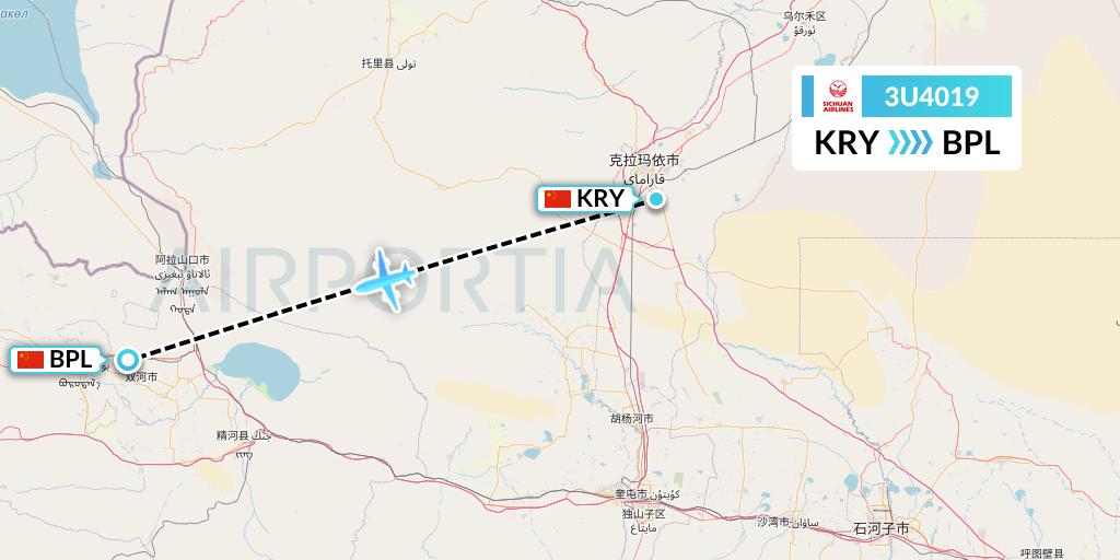 3U4019 Sichuan Airlines Flight Map: Karamay to Bole