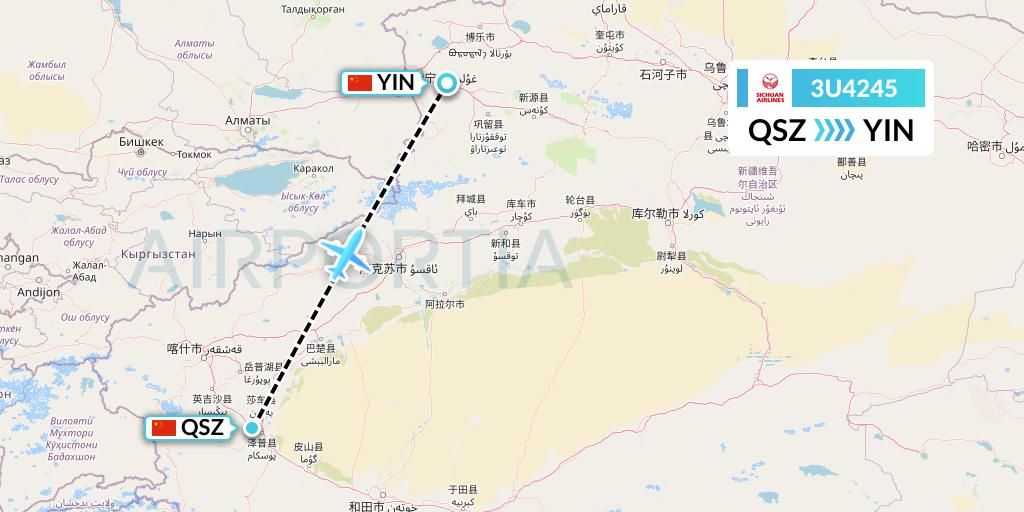 3U4245 Sichuan Airlines Flight Map: Hotan to Yining