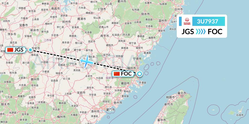 3U7937 Sichuan Airlines Flight Map: Ji'an to Fuzhou