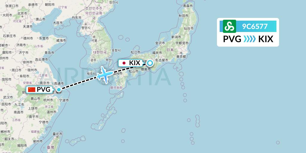 9C6577 Spring Airlines Flight Map: Shanghai to Osaka