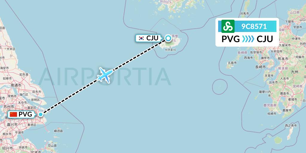 9C8571 Spring Airlines Flight Map: Shanghai to Jeju