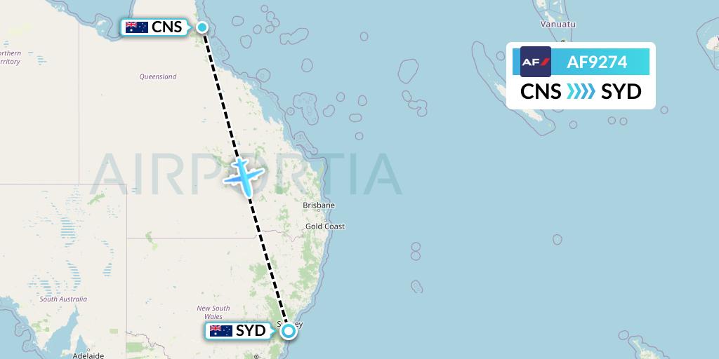 AF9274 Air France Flight Map: Cairns to Sydney
