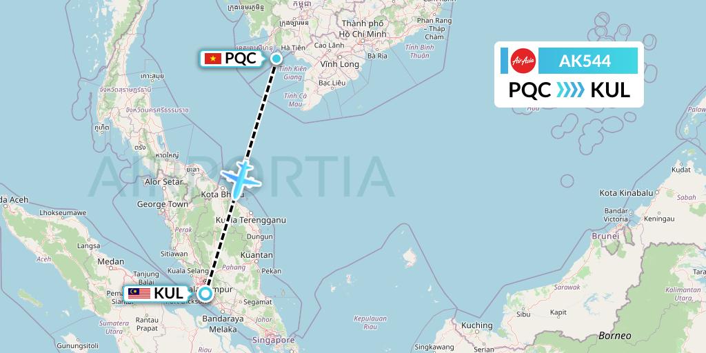 AK544 AirAsia Flight Map: Phu Quoc to Kuala Lumpur