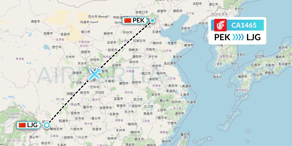 CA1465 Air China Flight Map: Beijing to Lijiang