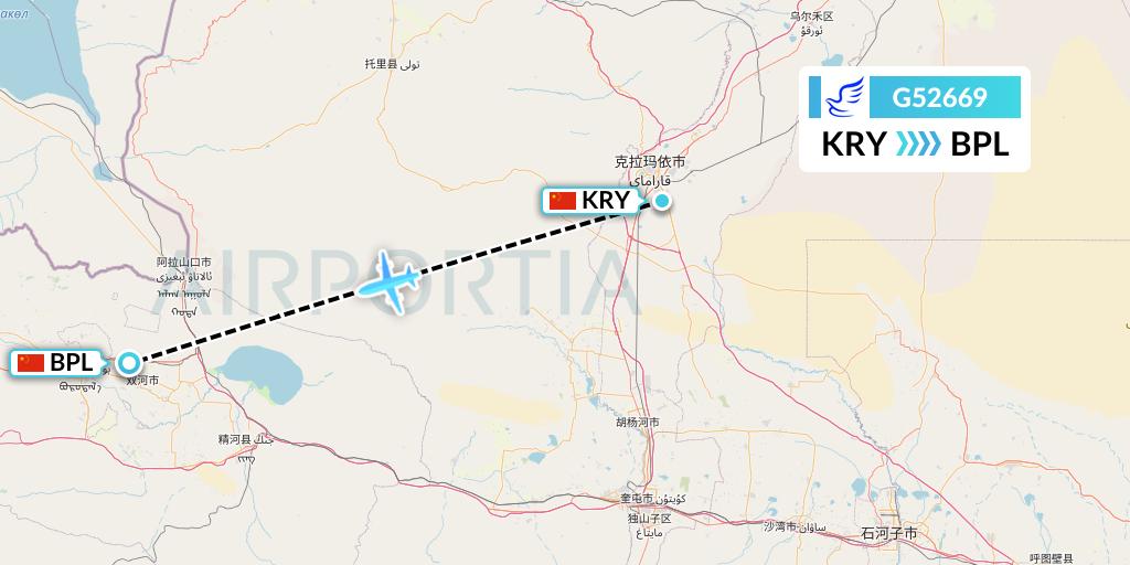 G52669 China Express Airlines Flight Map: Karamay to Bole