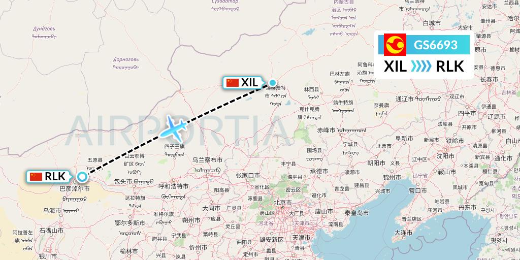 GS6693 Tianjin Airlines Flight Map: Xilinhot to Bayannur