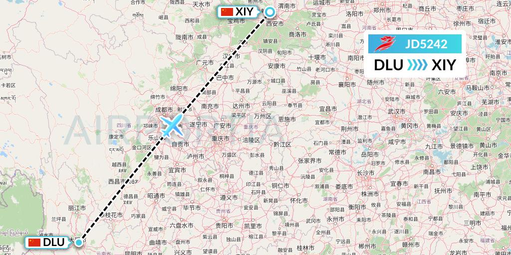 JD5242 Capital Airlines Flight Map: Dali to Xi'an