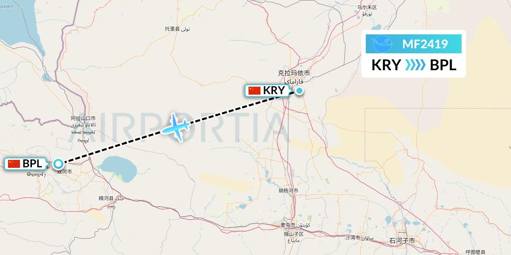 MF2419 Xiamen Airlines Flight Map: Karamay to Bole
