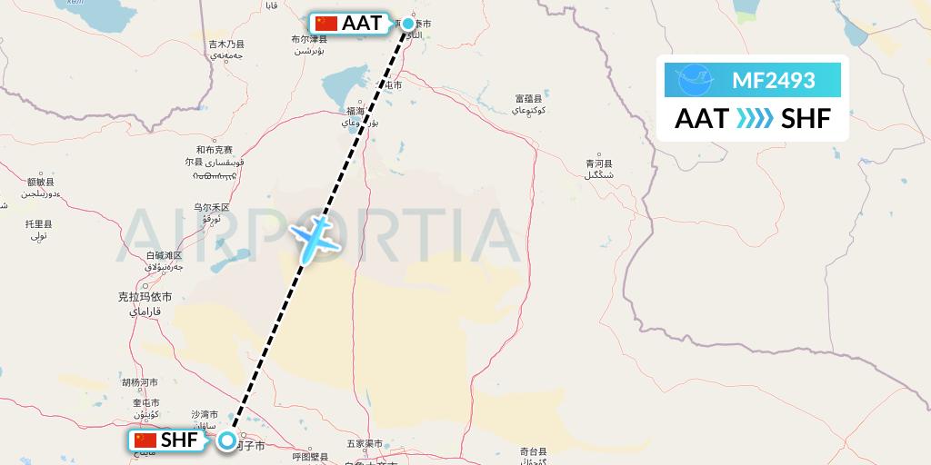 MF2493 Xiamen Airlines Flight Map: Altay to Shihezi