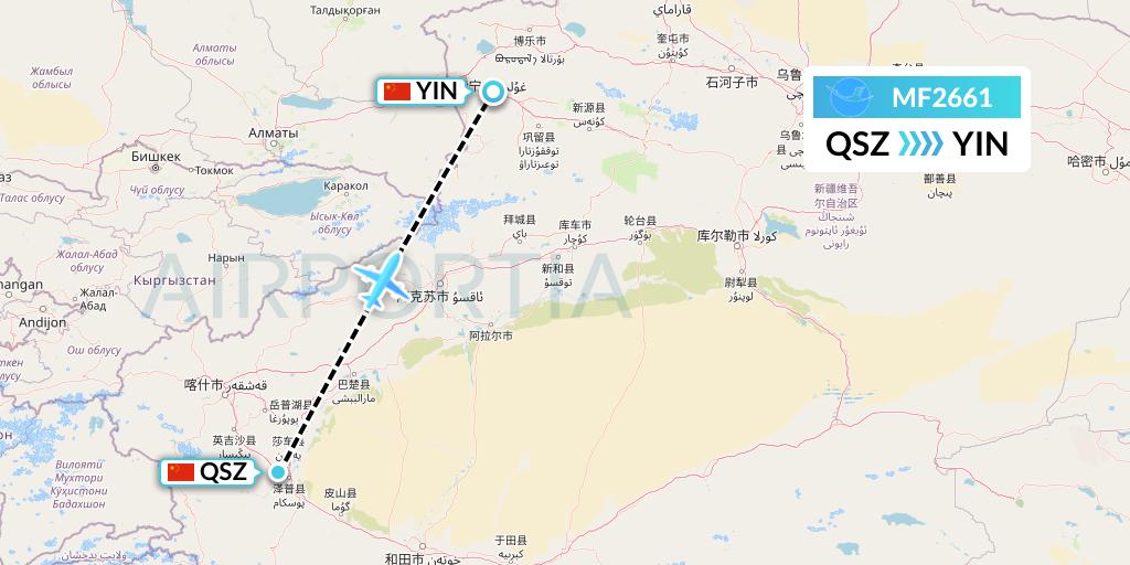MF2661 Xiamen Airlines Flight Map: Hotan to Yining