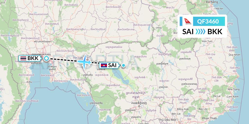 QF3460 Qantas Flight Map: Siem Reap to Bangkok
