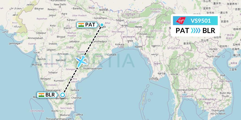 VS9501 Virgin Atlantic Airways Flight Map: Patna to Bangalore