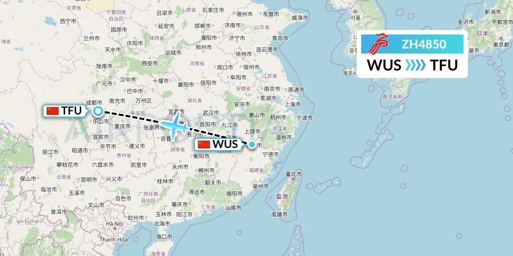ZH4850 Shenzhen Airlines Flight Map: Wuyishan to Chengdu