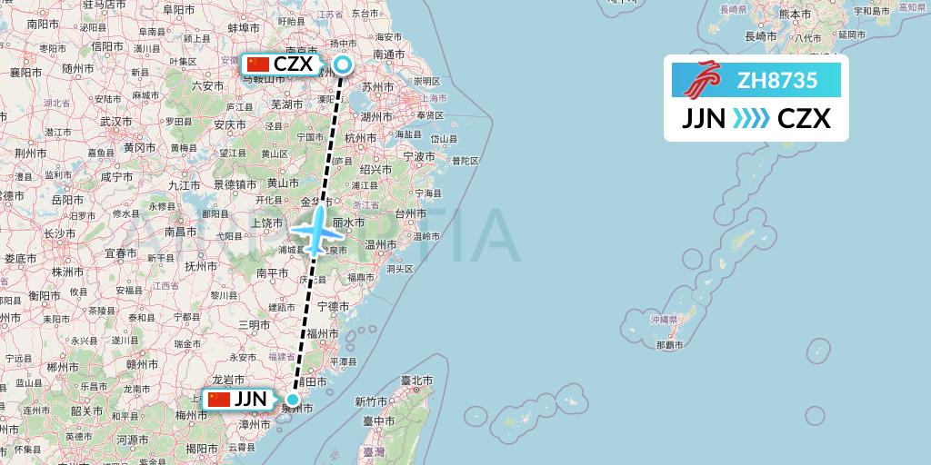 ZH8735 Shenzhen Airlines Flight Map: Jinjiang to Changzhou