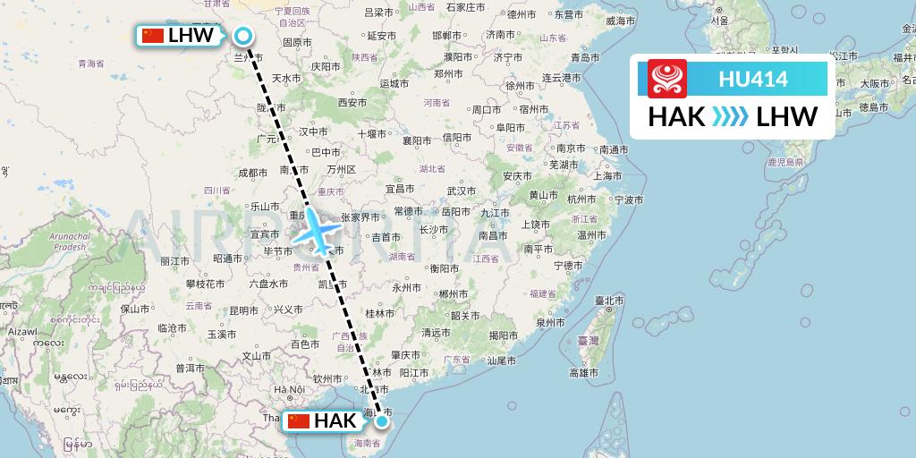 HU414 Hainan Airlines Flight Map: Haikou to Lanzhou