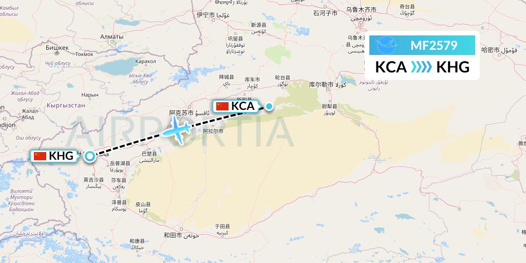 MF2579 Xiamen Airlines Flight Map: Kuqa to Kashgar