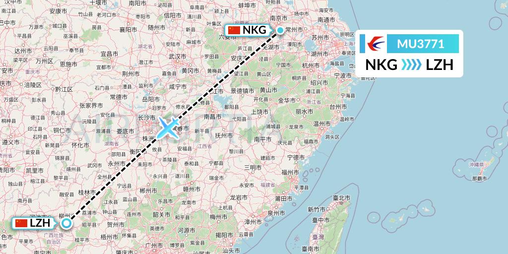 MU3771 China Eastern Airlines Flight Map: Nanjing to Liuzhou