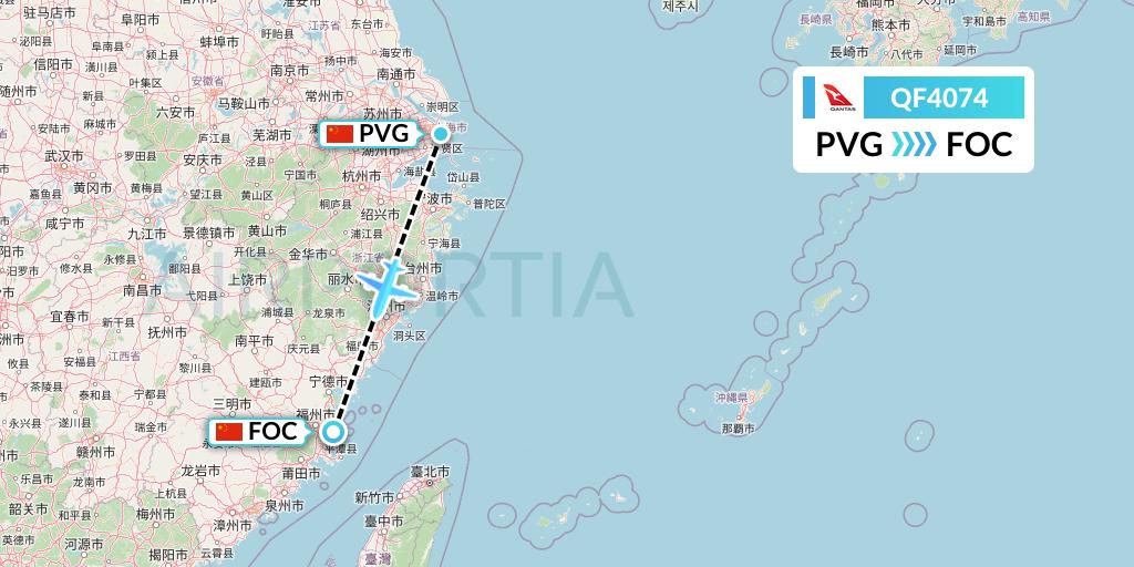 QF4074 Qantas Flight Map: Shanghai to Fuzhou