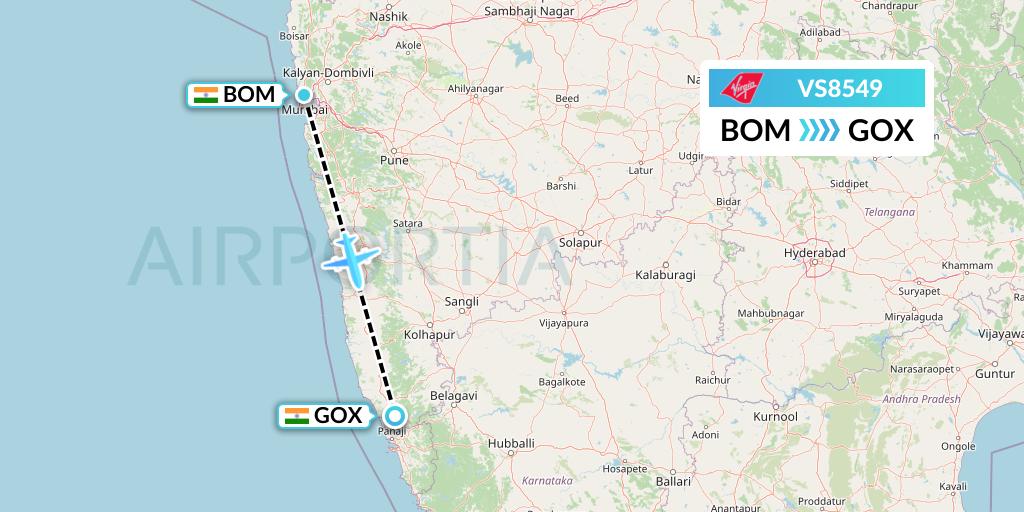 VS8549 Virgin Atlantic Airways Flight Map: Mumbai to Goa