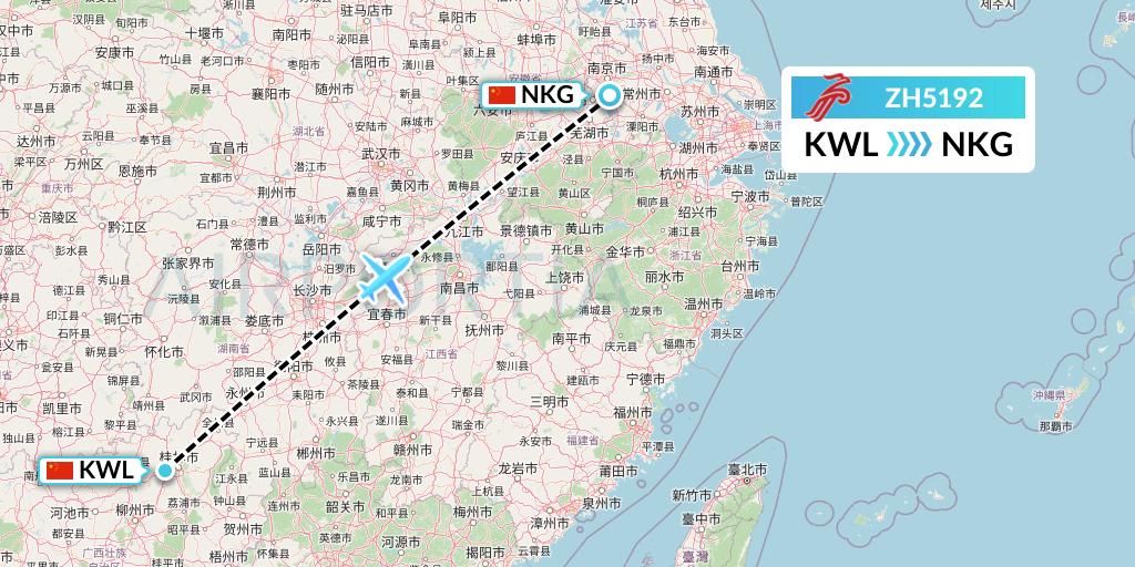 ZH5192 Shenzhen Airlines Flight Map: Guilin to Nanjing