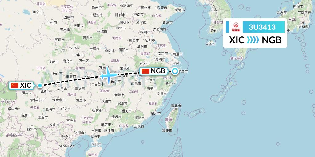 3U3413 Sichuan Airlines Flight Map: Xichang to Ningbo