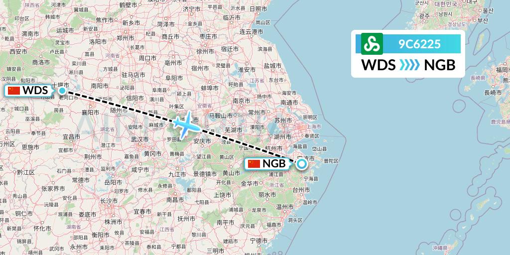 9C6225 Spring Airlines Flight Map: Shiyan to Ningbo
