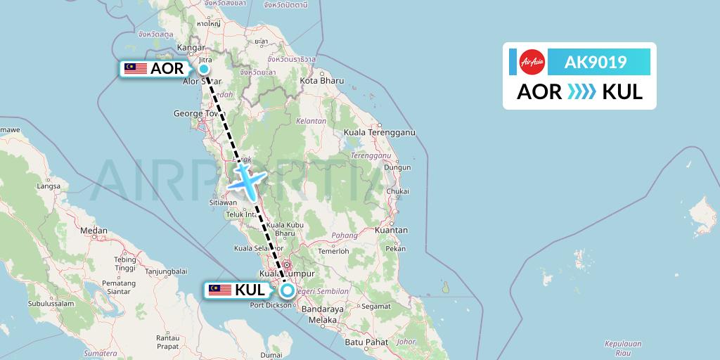 AK9019 AirAsia Flight Map: Alor Setar to Kuala Lumpur