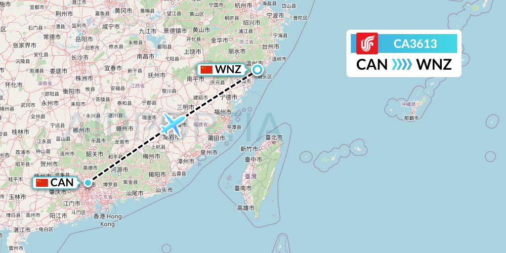 CA3613 Air China Flight Map: Guangzhou to Wenzhou