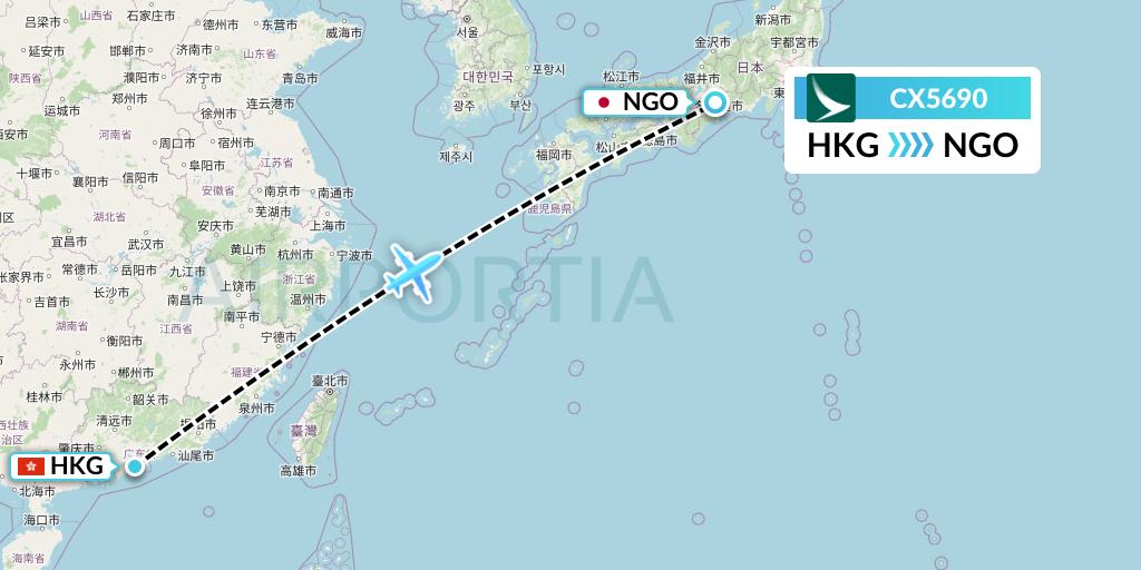 CX5690 Cathay Pacific Flight Map: Hong Kong to Nagoya