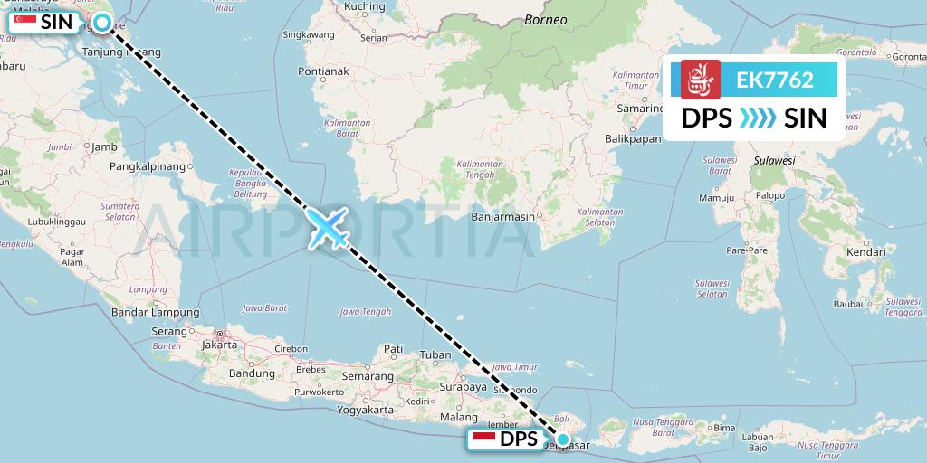 EK7762 Emirates Flight Map: Denpasar to Singapore