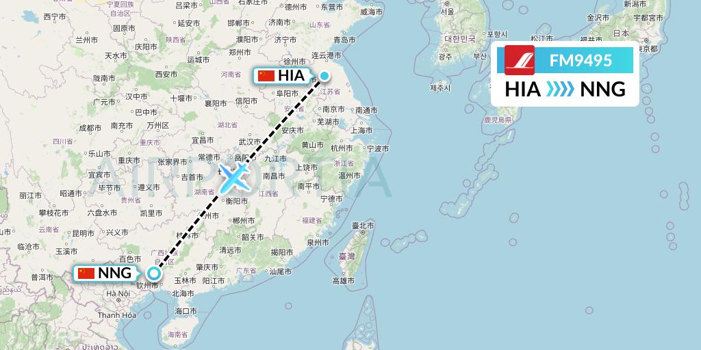 FM9495 Shanghai Airlines Flight Map: Huai'an to Nanning