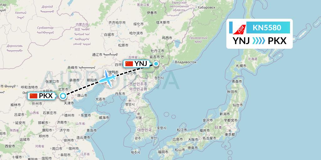 KN5580 China United Airlines Flight Map: Yanji to Beijing